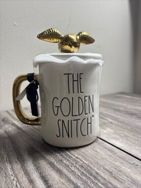 Rae Dunn White Ceramic Harry Potter Collector Mug with Golden Snitch